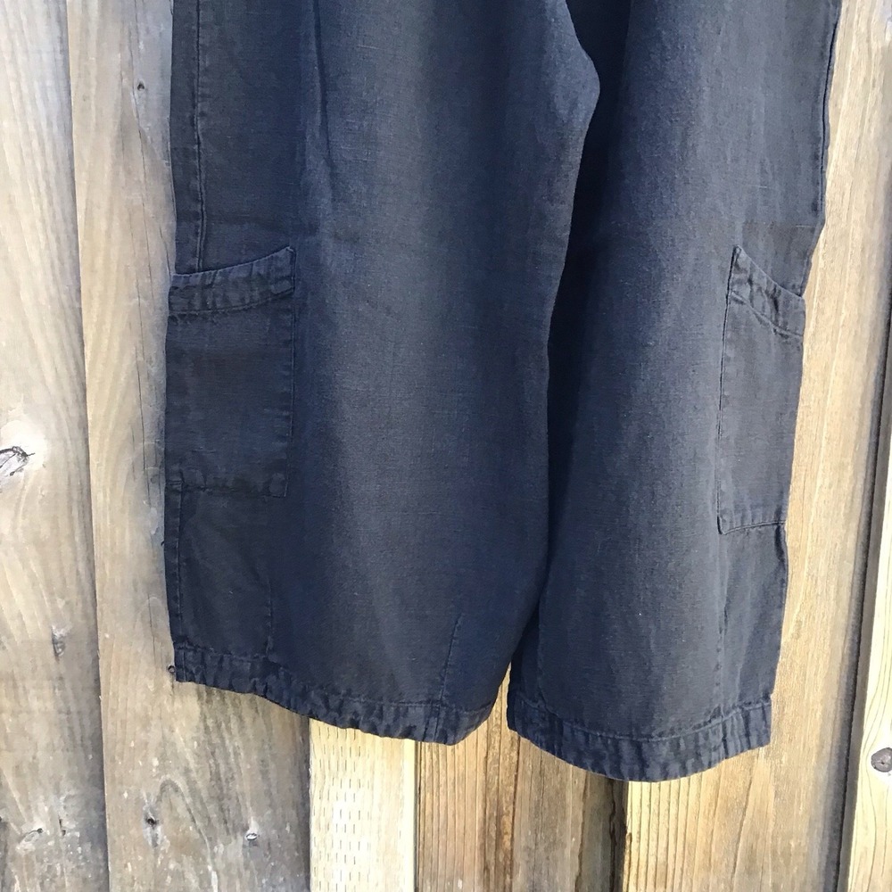 Bryn Walker Black Linen Cropped Wide Leg Pants Women's XL Made in USA - Picture 2 of 8